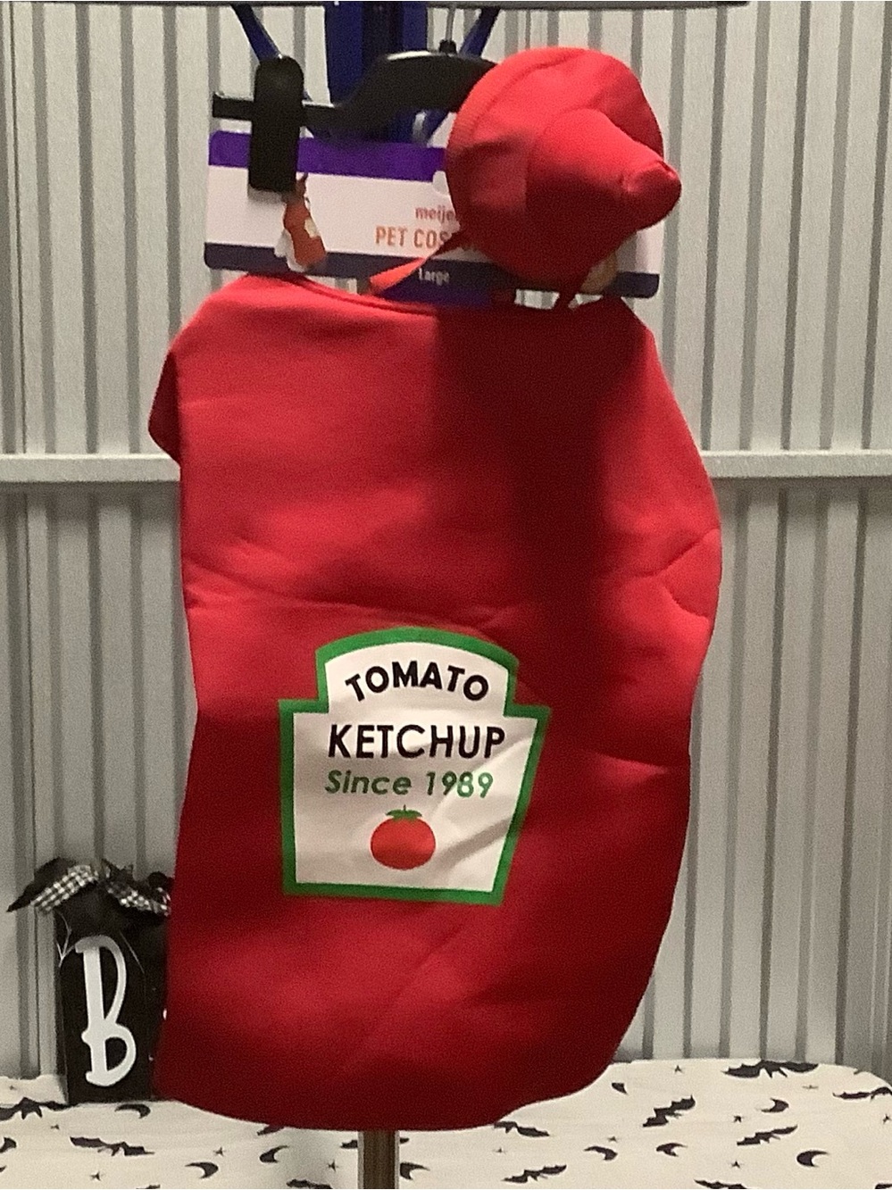 Red Tomato Ketchup Dog Costume with Hat size large